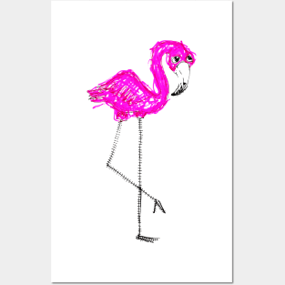 Flamingo Doodle Black Posters and Art